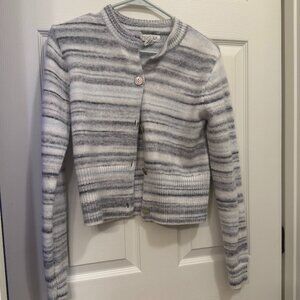 *Rachel Zoe* Grey Striped Cardigan | XS | Shiny Shell Buttons | Very Cozy | NWOT